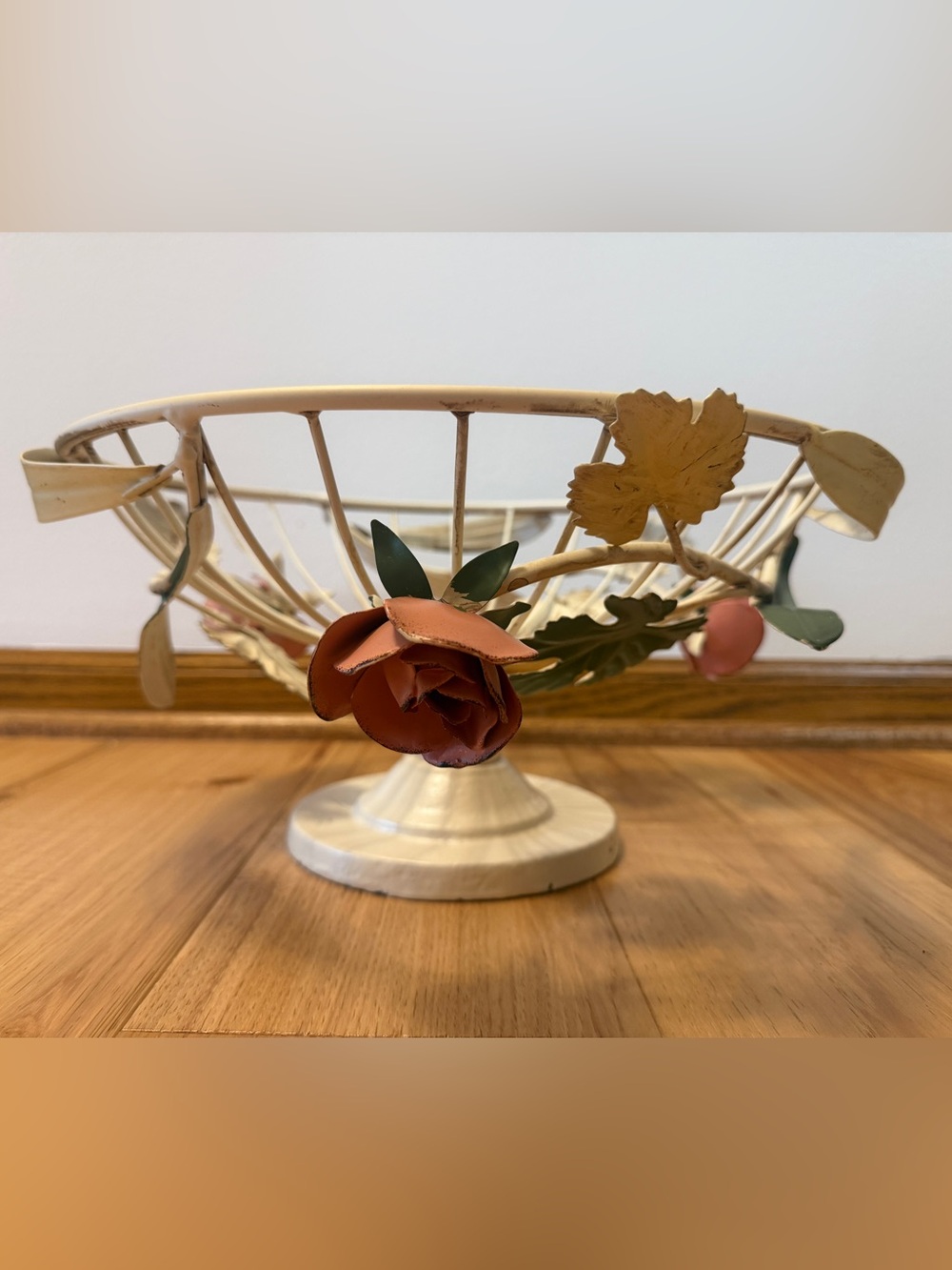 Shabby Chic Decorative Floral Metal Fruit Bowl - Peach Rose